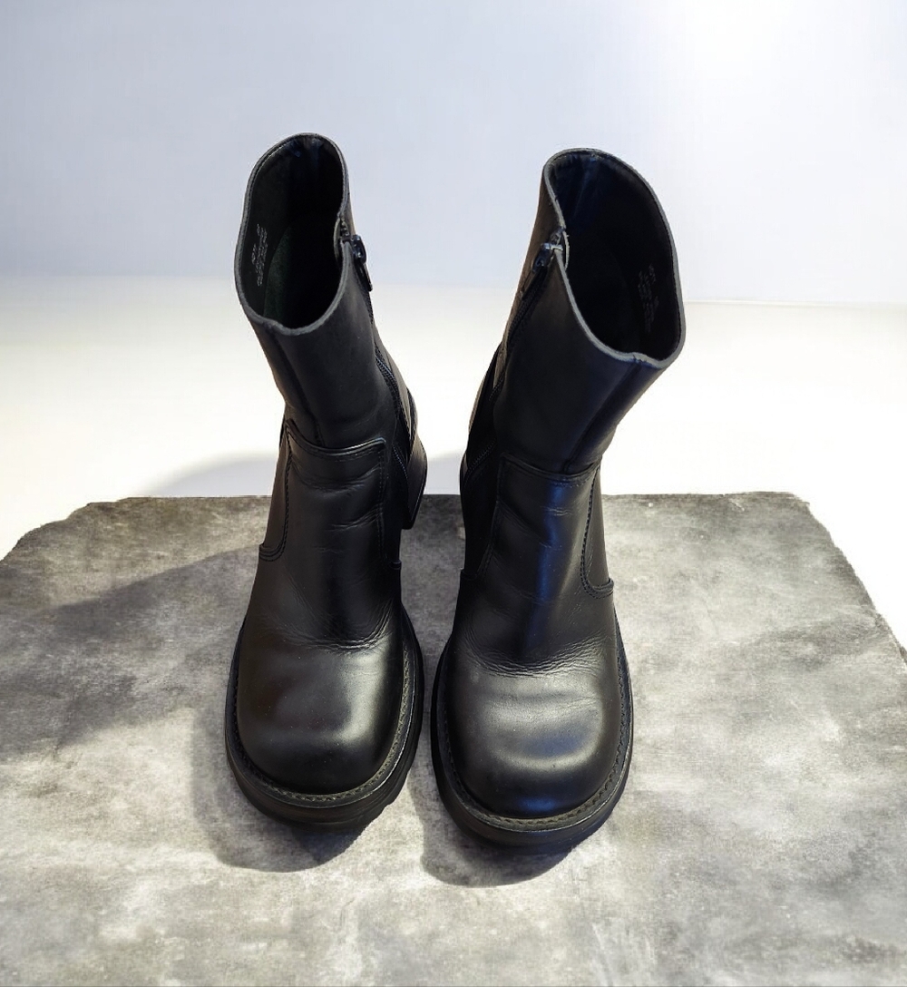 Steve Madden HOTT Vintage 90s Y2K Platform Lug Heeled Boots Black Leather Chunky - Picture 2 of 9